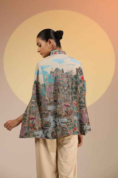 -  Roxane Fine Wool Silk Kalamkari Cape