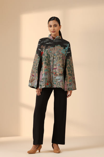 -  Estelle Fine Wool Silk Kalamkari Cape