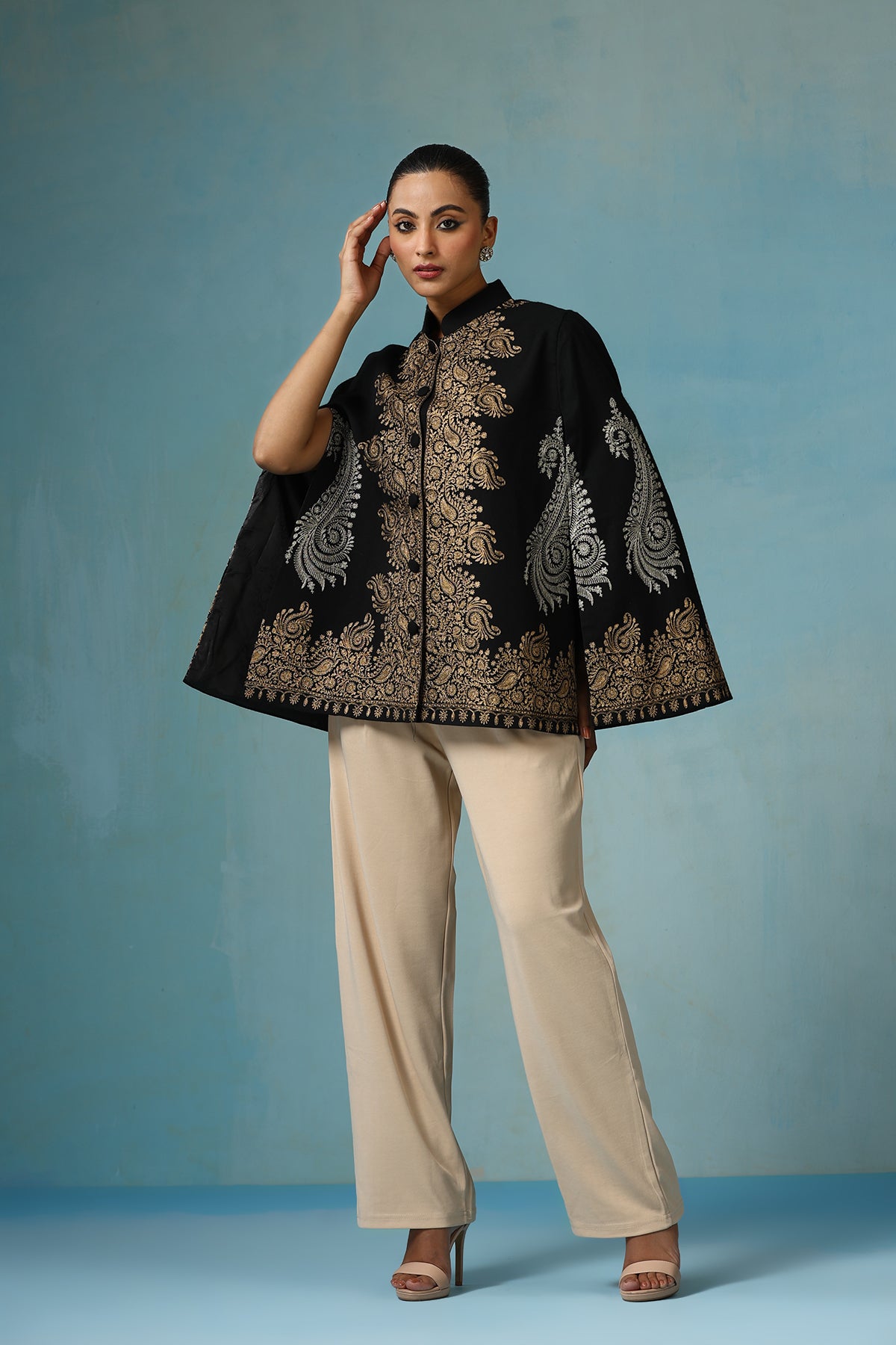 Ira Fine Wool Silk with Zari Embroidery Cape