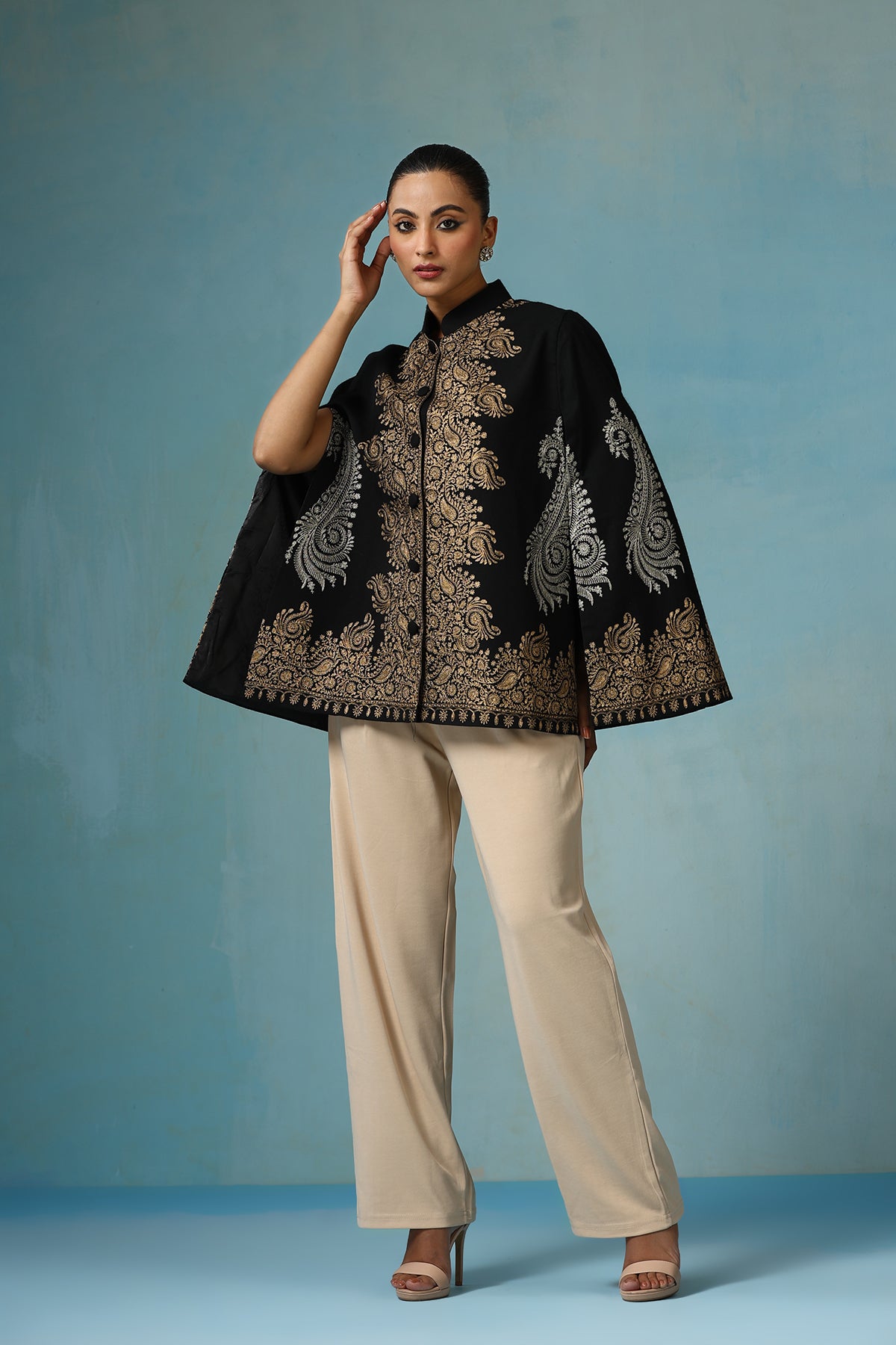 -  Ira Fine Wool Silk with Zari Embroidery Cape