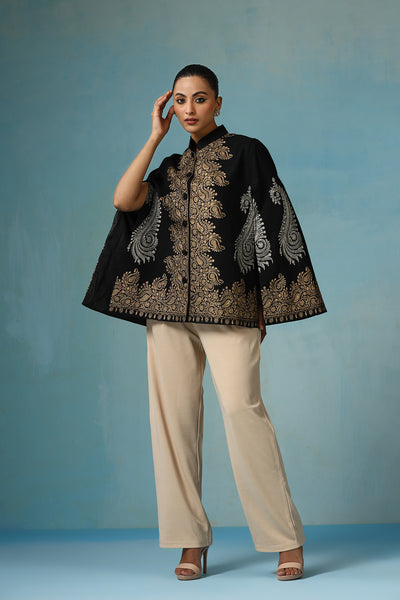 -  Ira Fine Wool Silk with Zari Embroidery Cape