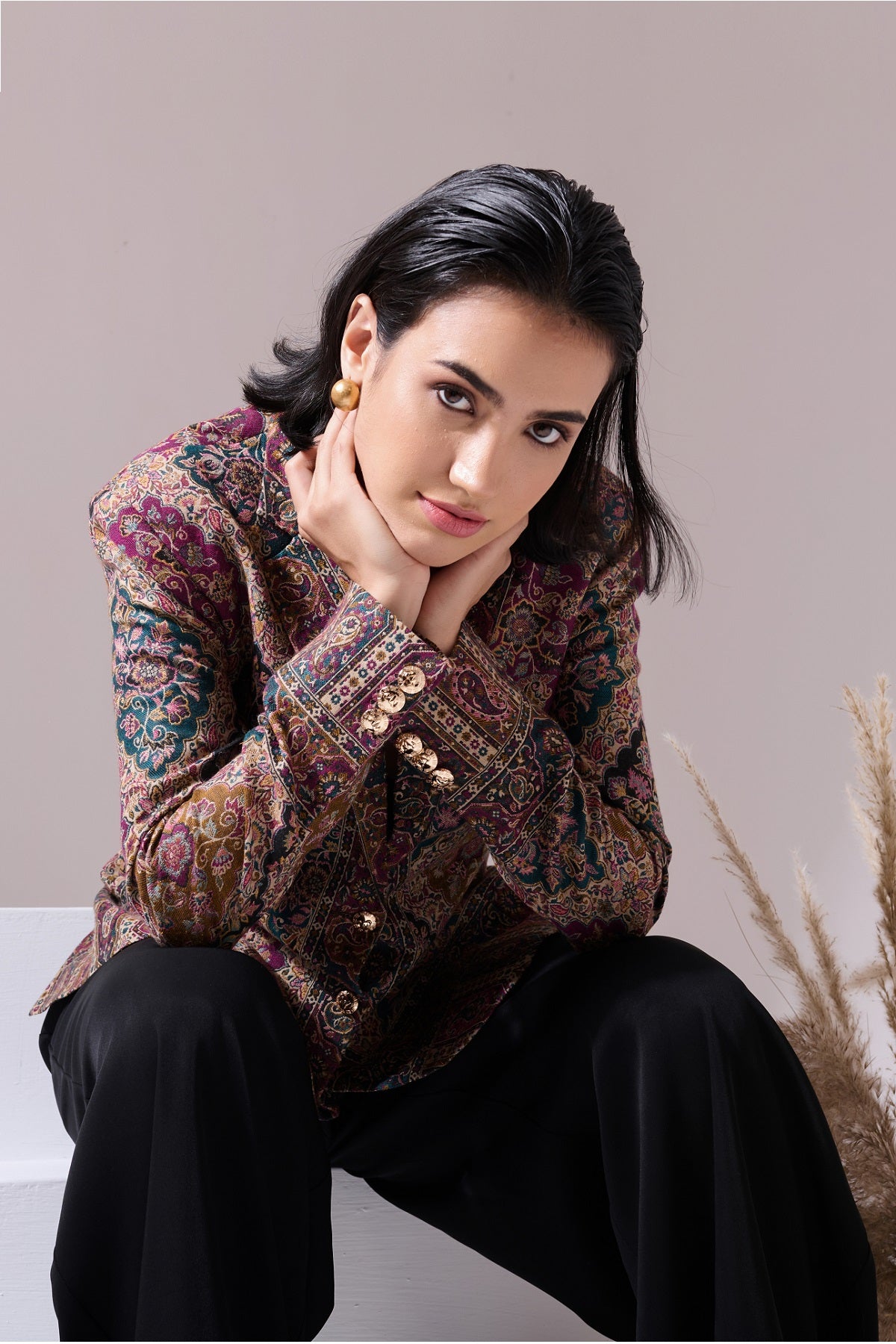 -  Teertha Fine Wool Silk Blazer