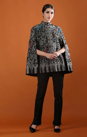 Ravya Fine Wool Silk Kani Blend Cape
