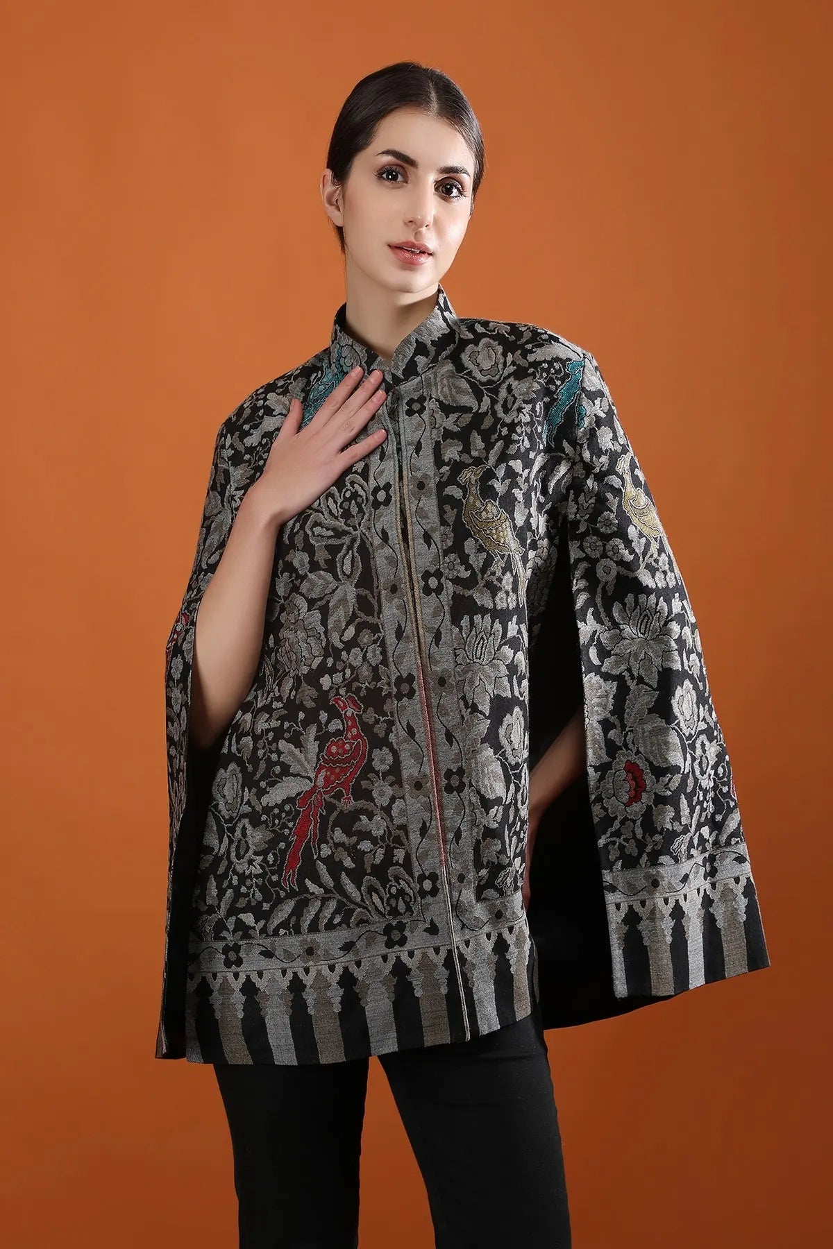 Ravya Fine Wool Silk Kani Blend Cape