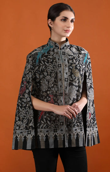 Ravya Fine Wool Silk Kani Blend Cape