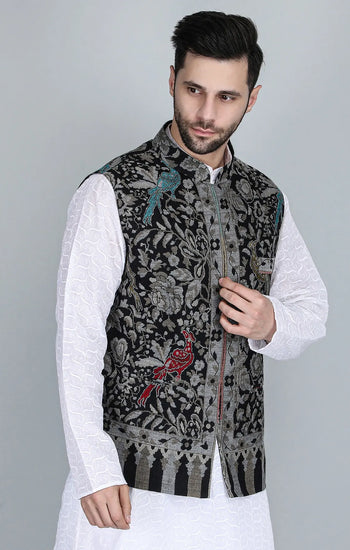 Neev Fine Wool Silk Kani Mens' Waist Coat/Bandi