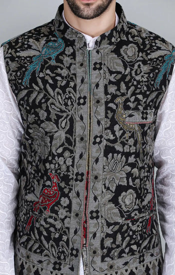 Neev Fine Wool Silk Kani Mens' Waist Coat/Bandi