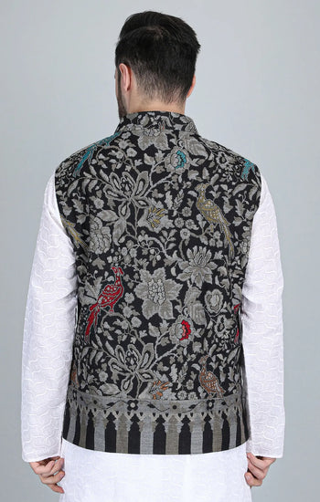 Neev Fine Wool Silk Kani Mens' Waist Coat/Bandi