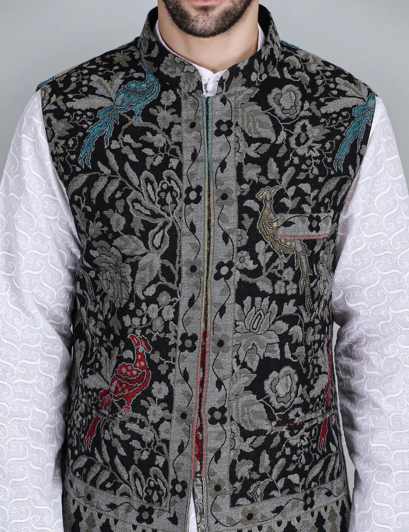 Neev Fine Wool Silk Kani Mens' Waist Coat/Bandi
