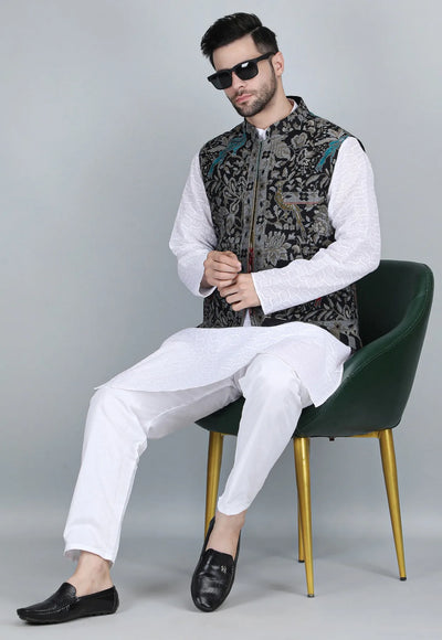 Neev Fine Wool Silk Kani Mens' Waist Coat/Bandi