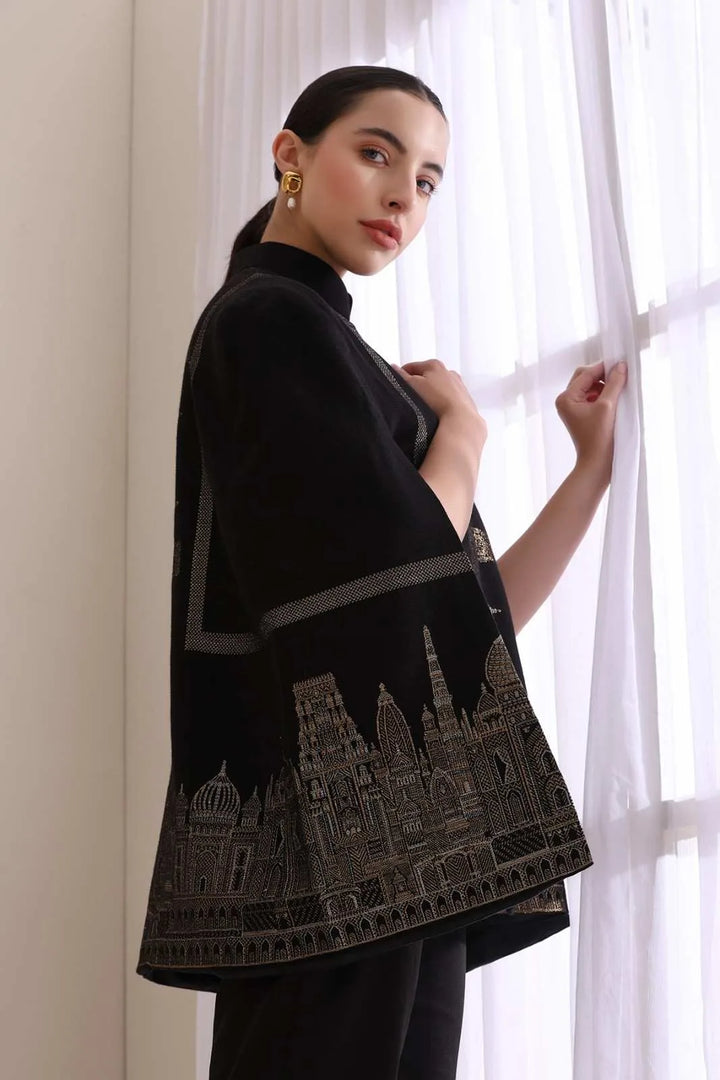 Taj Cashmere Fine Wool Silk with Zari Embroidered Cape