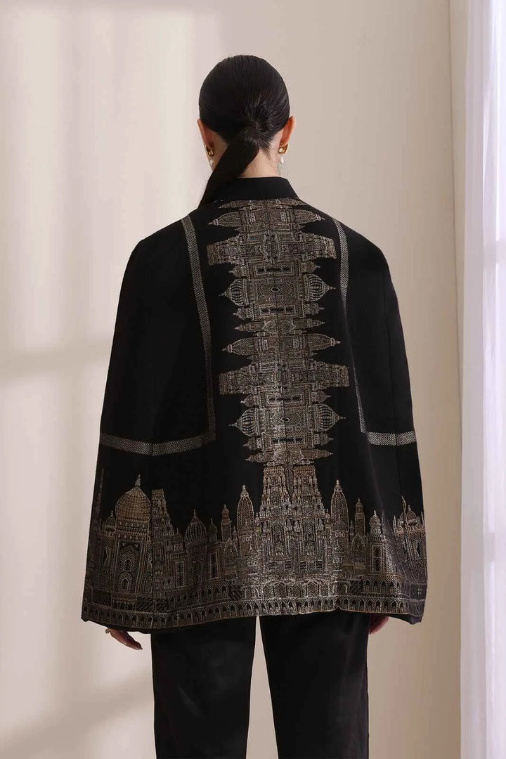 Taj Cashmere Fine Wool Silk with Zari Embroidered Cape