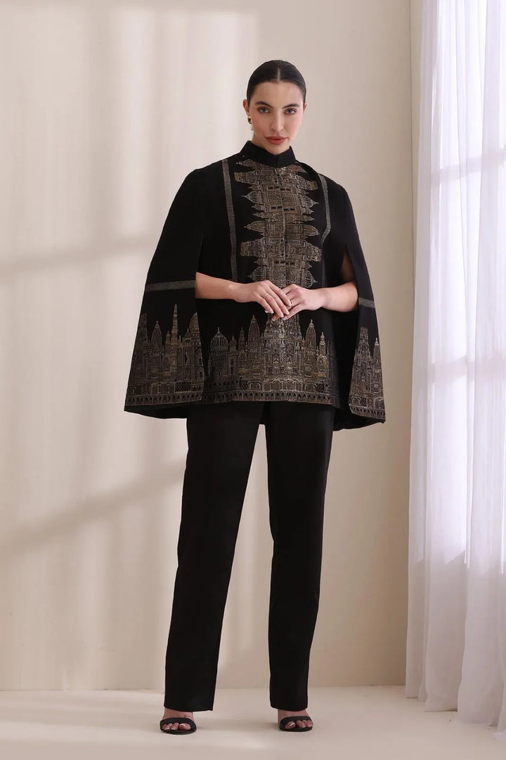 Taj Cashmere Fine Wool Silk with Zari Embroidered Cape