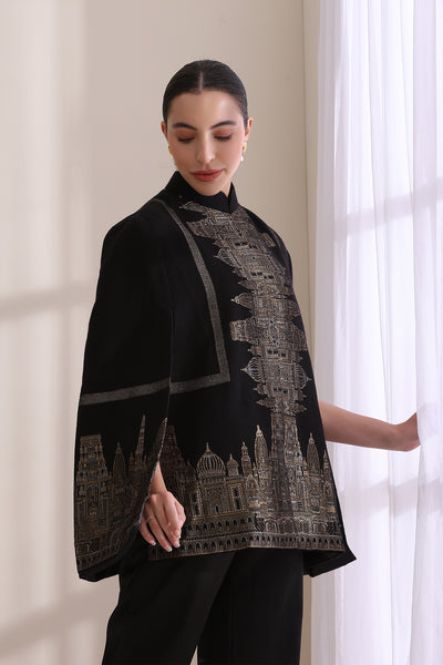 Taj Cashmere Fine Wool Silk with Zari Cape
