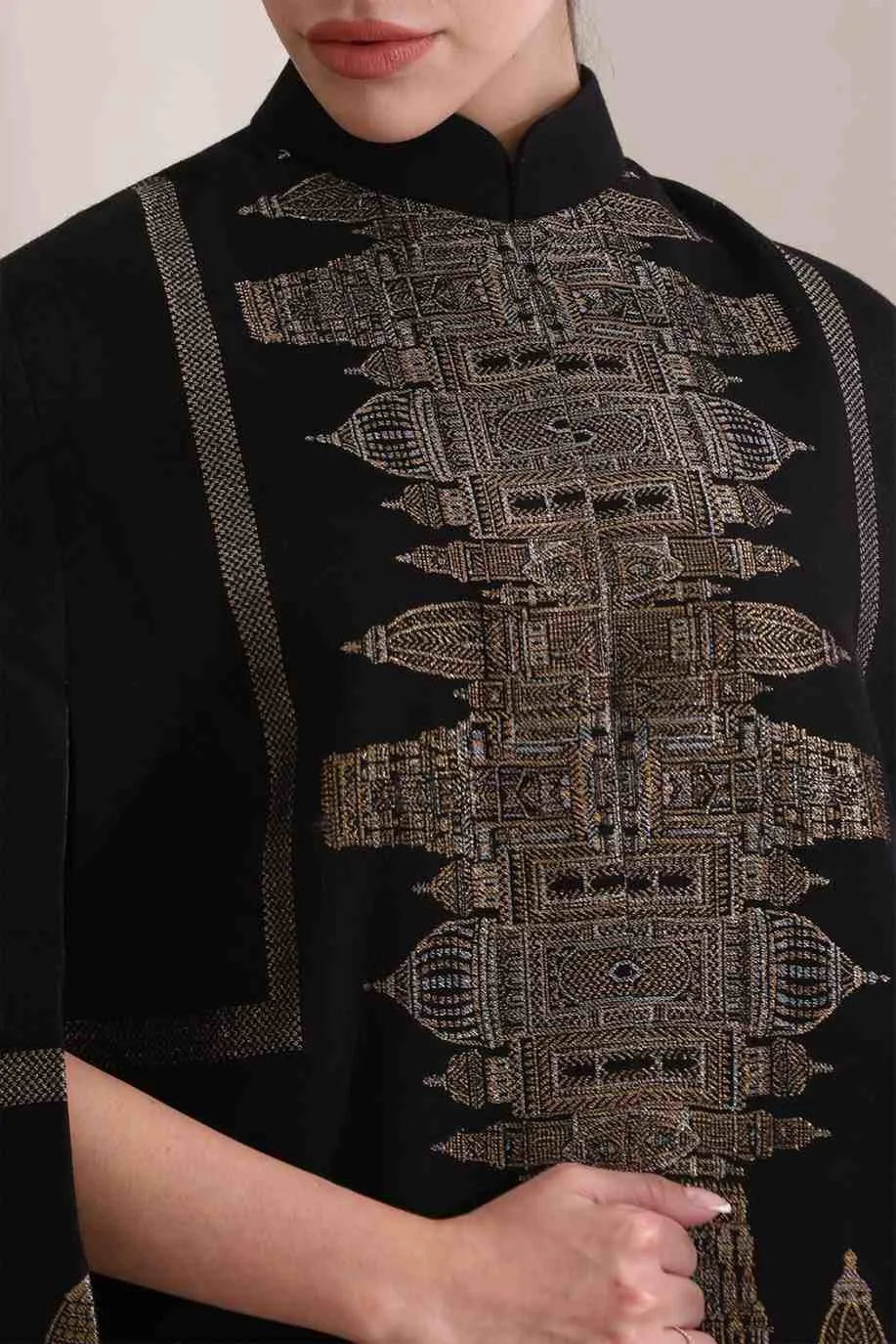 Taj Cashmere Fine Wool Silk with Zari Embroidered Cape