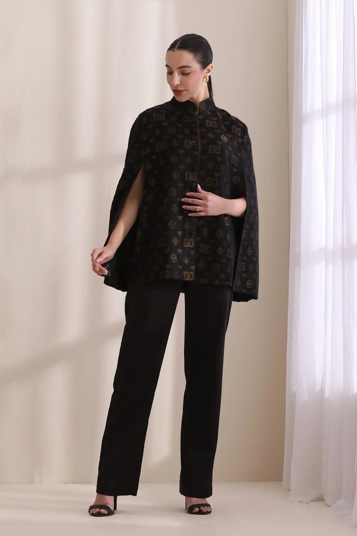 Dusala Cashmere Fine Wool Silk with Zari Embroidered Cape