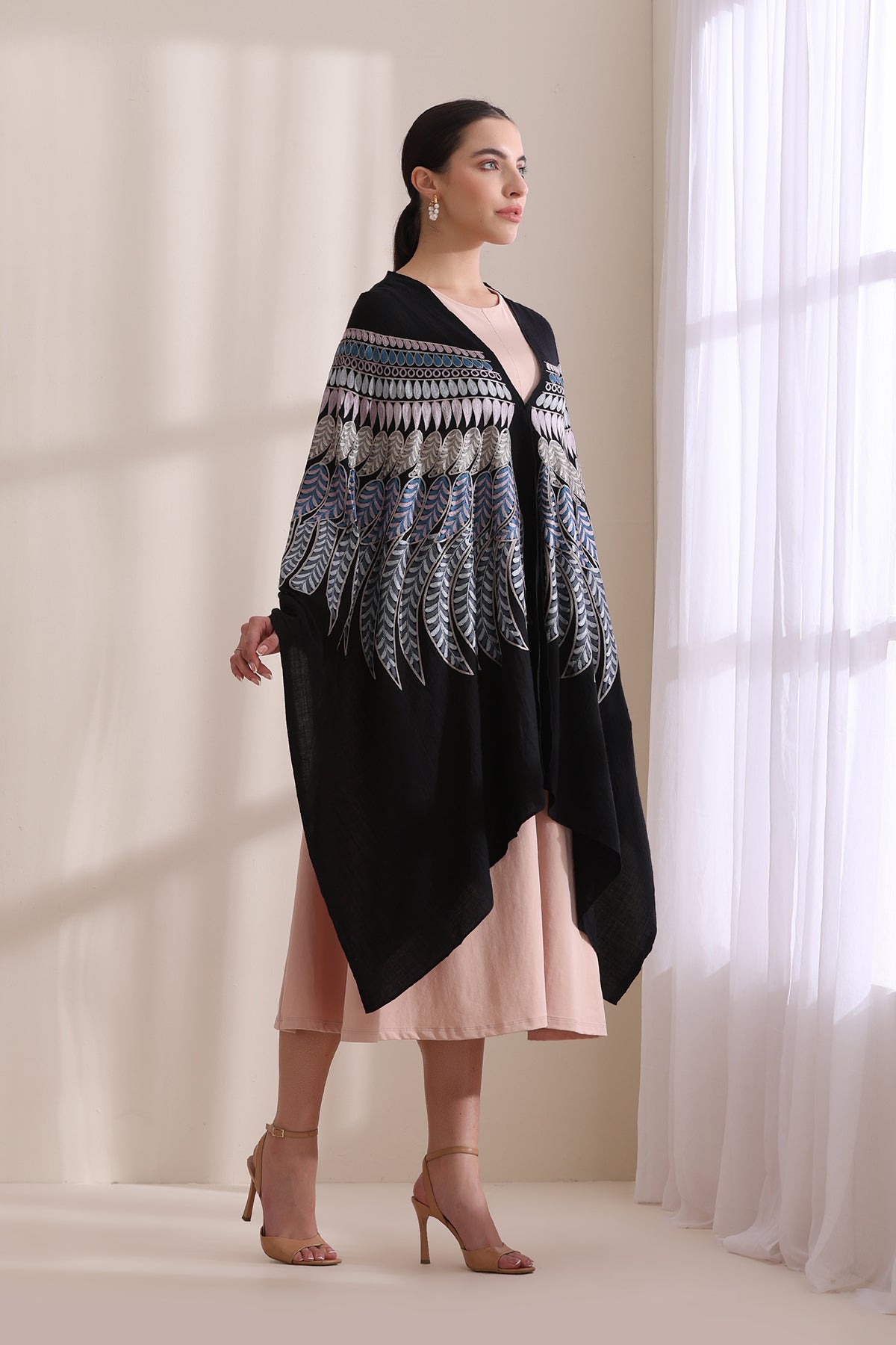 Birdie Feather Embroidered Cape