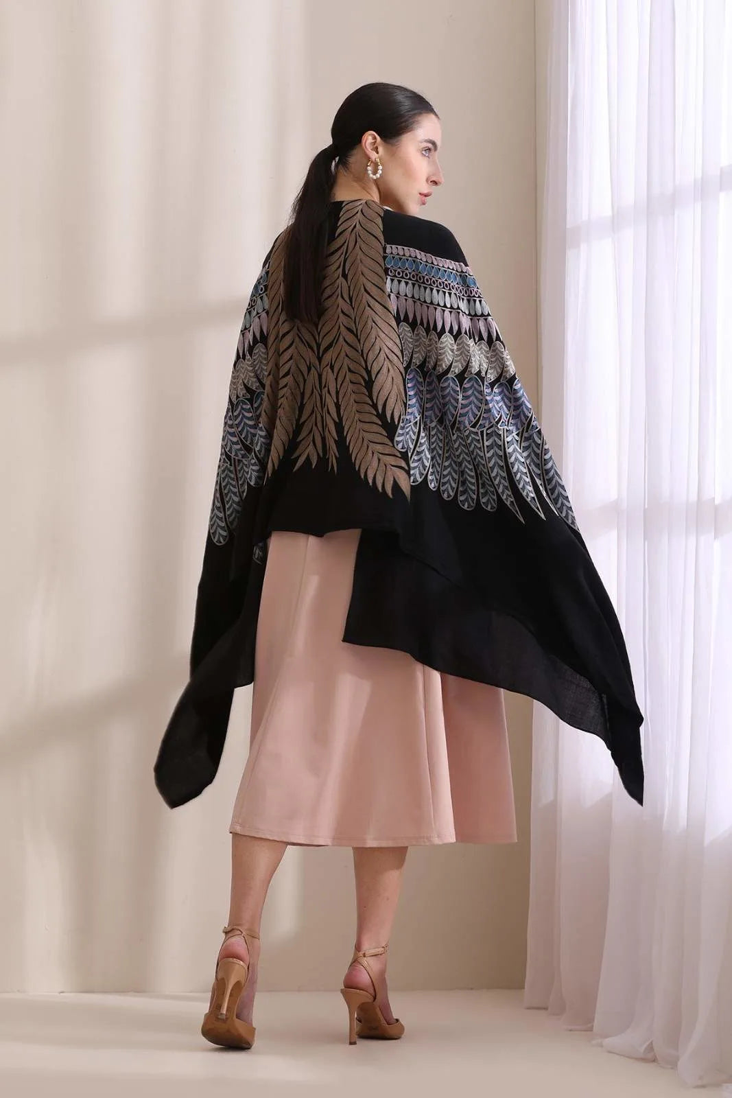 Birdie Feather Embroidered Cape