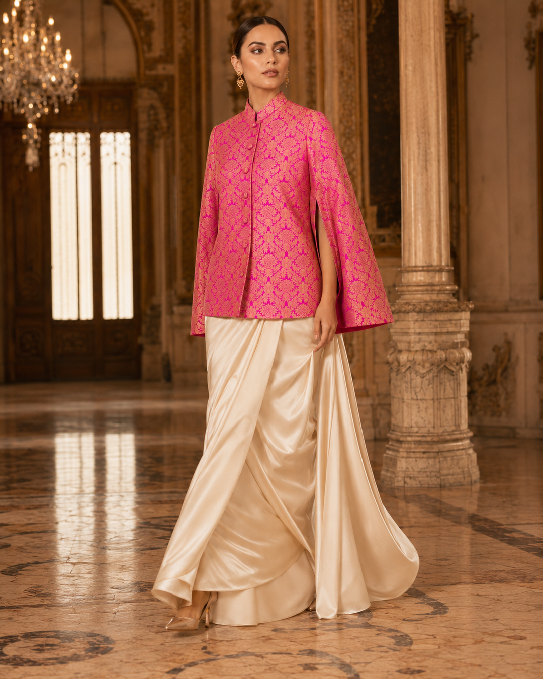 Jodha  Banarasi Cape Jacket with Floral Weave