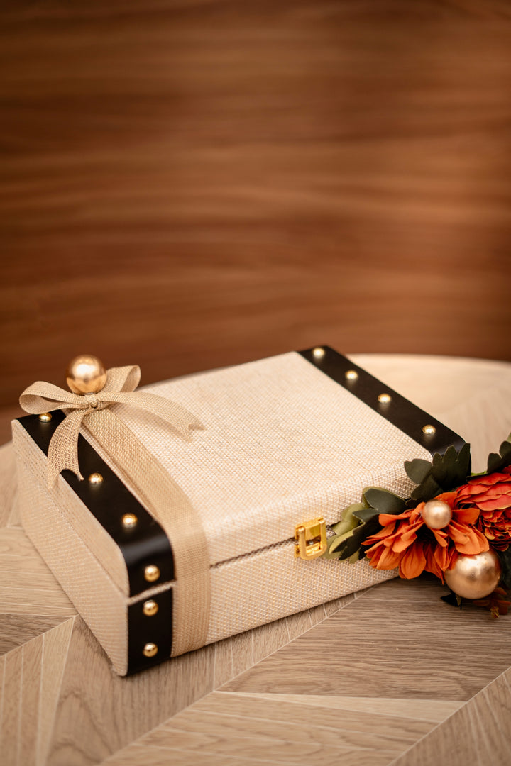 Sienna Zari Trunk | Brown Zari Work Shawl Diwali Gift Box by Dusala