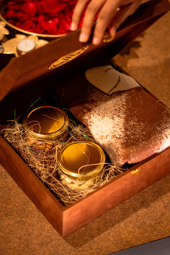 The Hazel Reserve | Reversible Ombre Stole &amp; Dry Fruit Gift Box by Dusala