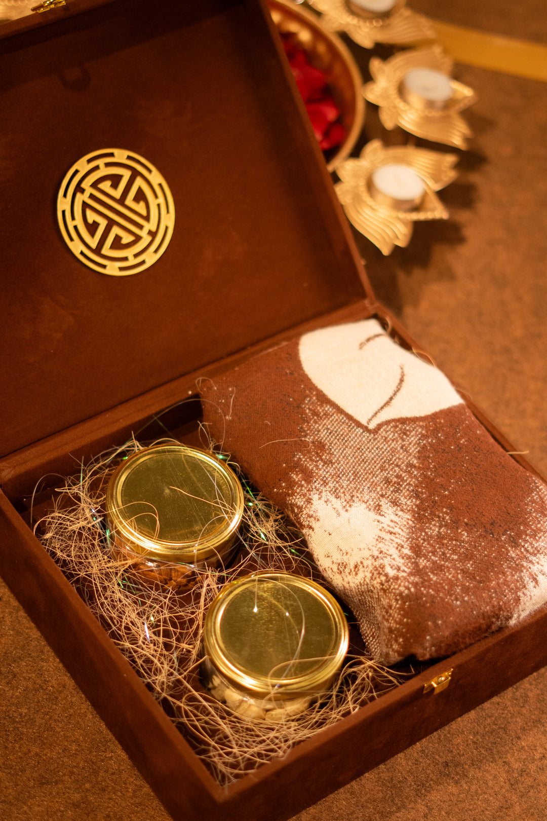 The Hazel Reserve | Reversible Ombre Stole &amp; Dry Fruit Gift Box by Dusala