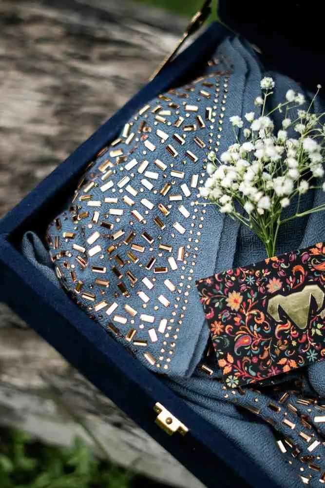 Midnight Velvet Pashmina Shawl Gift Box with Hand Embellished Detailing