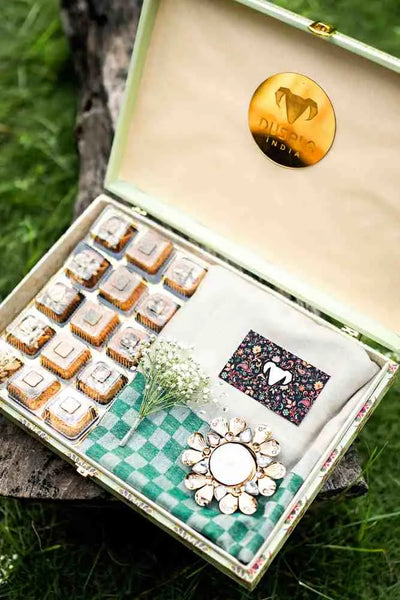Sage Royale Pashmina Gift Box with Gourmet Sweets & Candle Decor