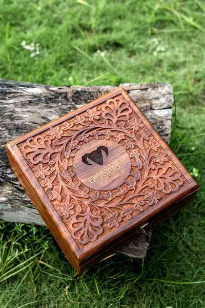 Dusala Heritage Wood Box with Silk Dupatta & Laddu Candle Set