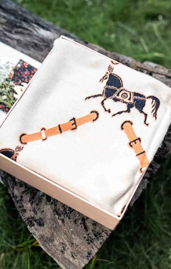 Equestrian Charm Pashmina Gift Box with Horse Motif Scarf