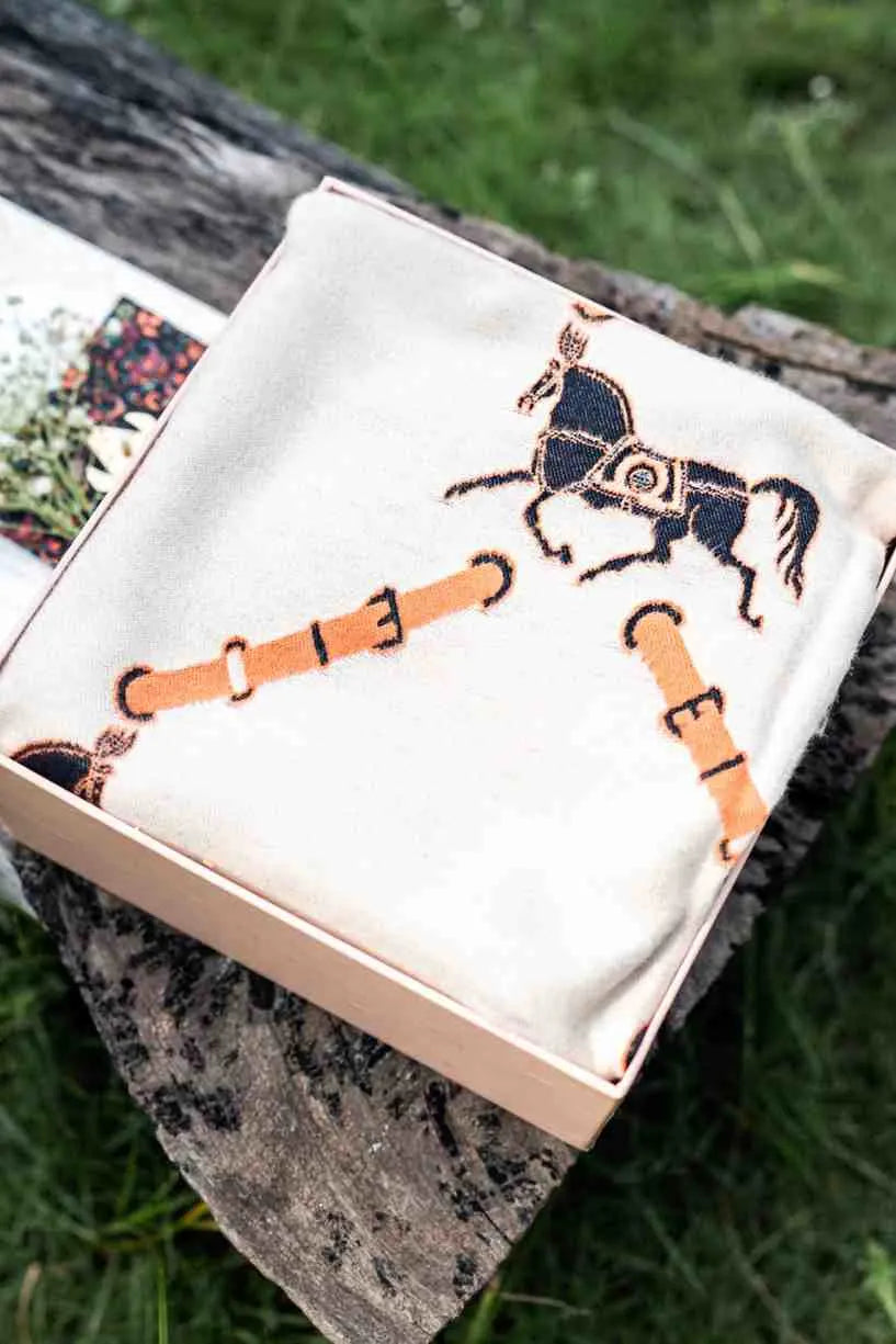 Equestrian Charm Pashmina Gift Box with Horse Motif Scarf