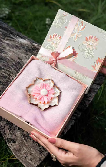 Blush Lotus Pashmina Gift Box with Handcrafted Floral Candle