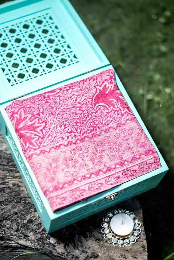 Aqua Lattice Pashmina Shawl Gift Box with Candle Decor