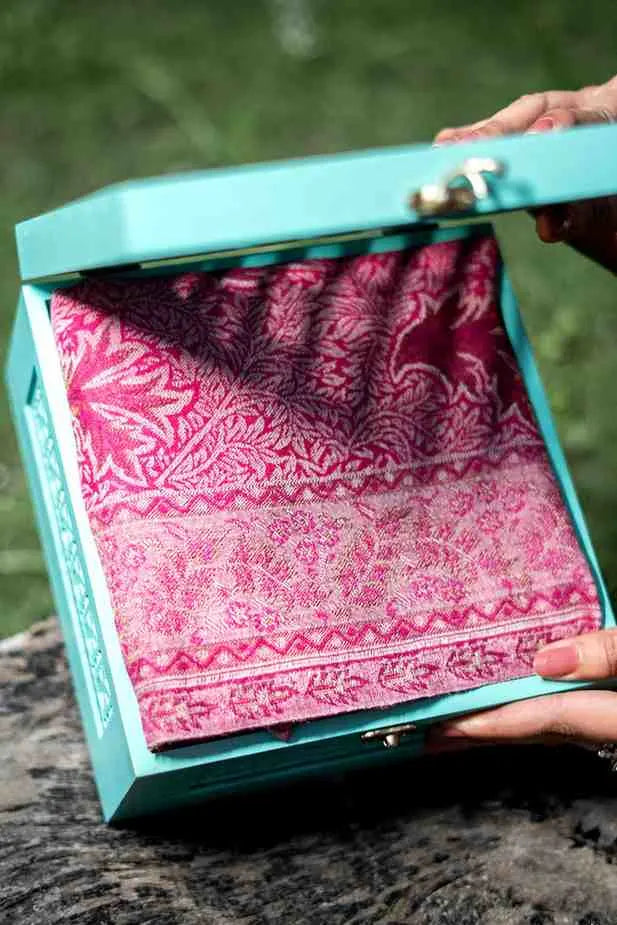 Aqua Lattice Pashmina Shawl Gift Box with Candle Decor