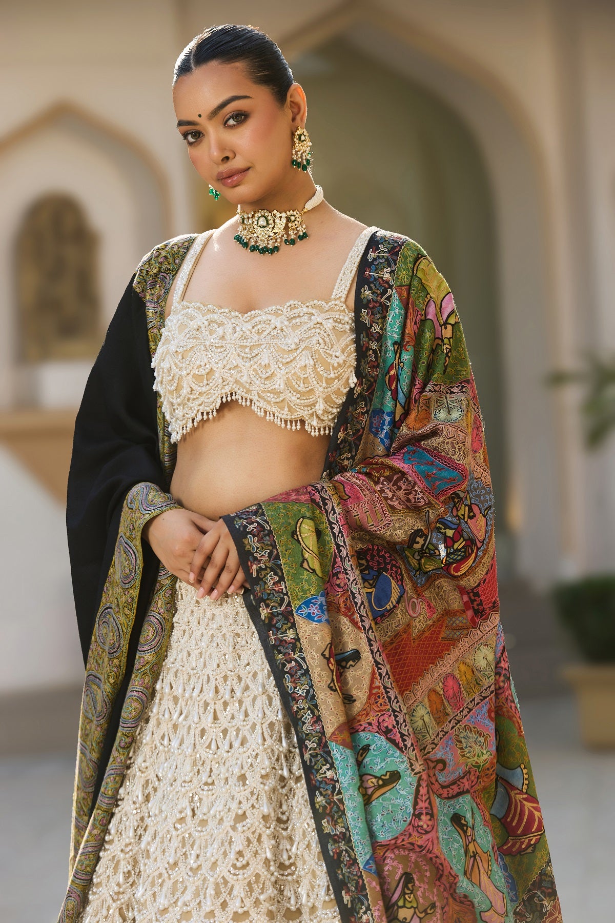 -  Ija Kalamkari Cashmere Shawl