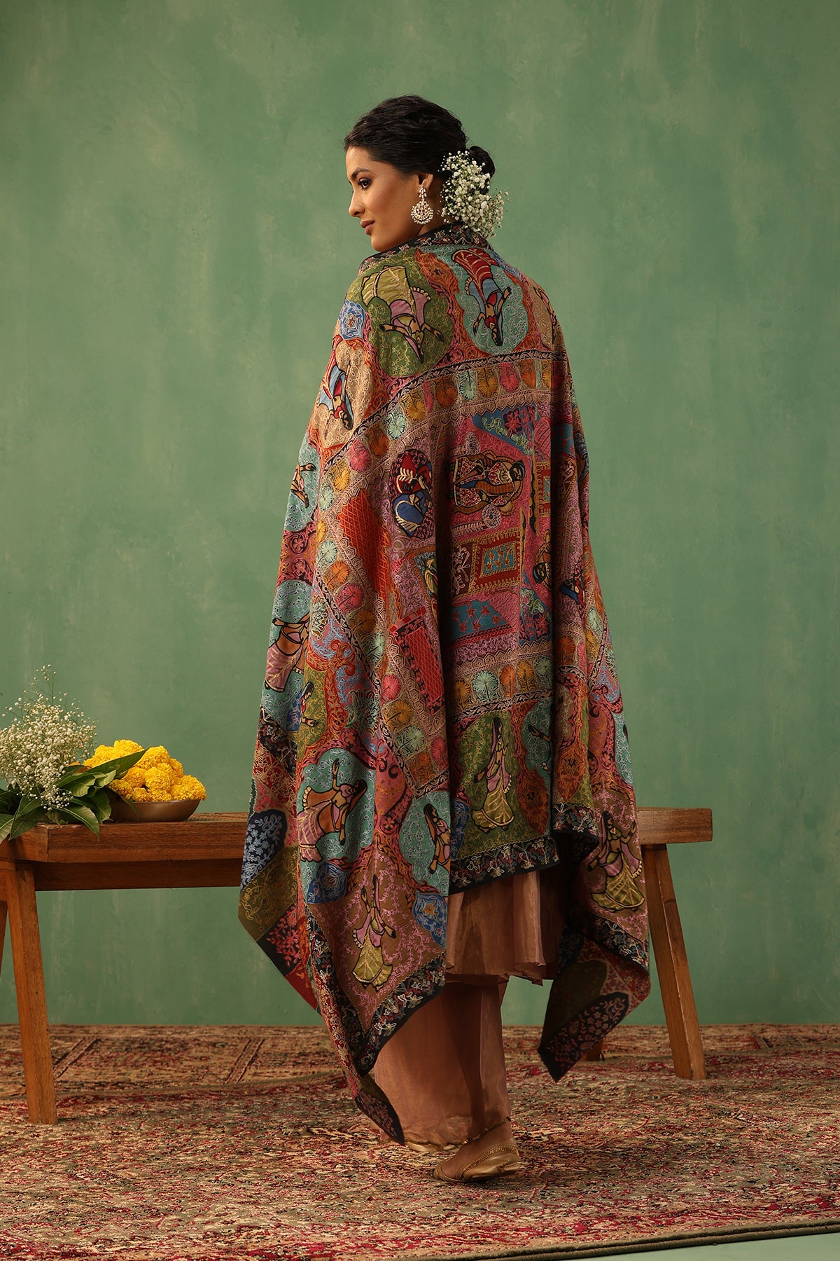 -  Ija Kalamkari Cashmere Shawl