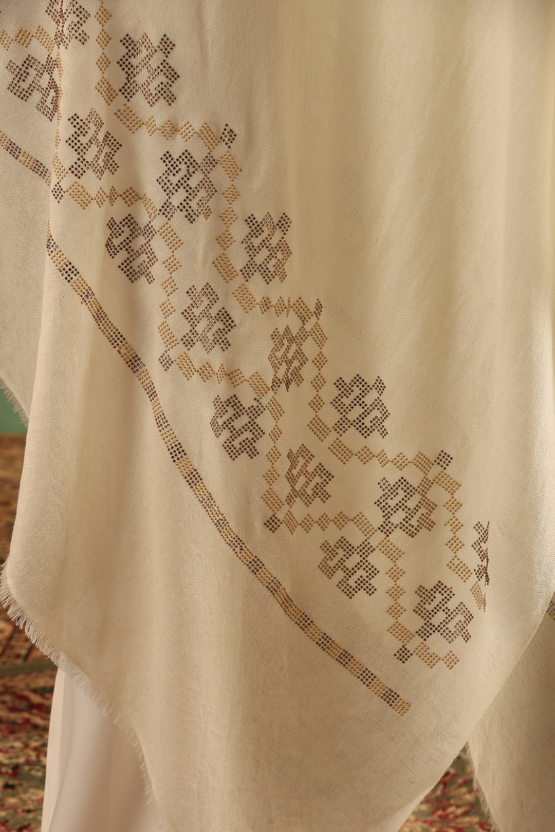 White &amp; Gold Swarovski Pashmina Blend Stole – Luxury Diwali, Wedding &amp; Festive Gift Box Hamper