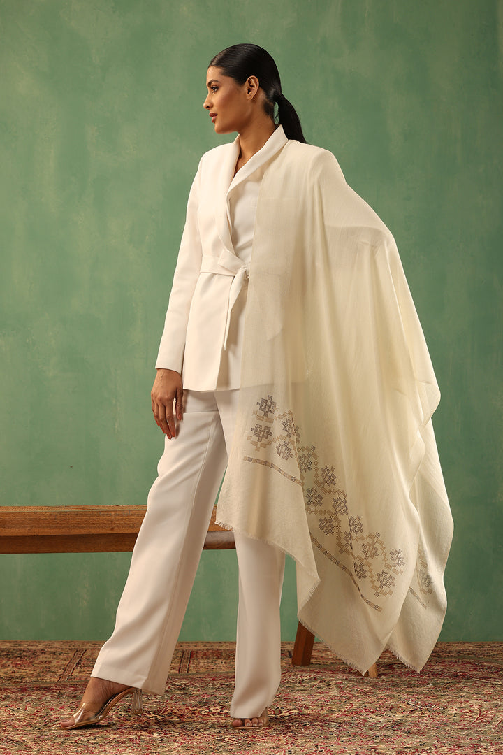 White &amp; Gold Swarovski Pashmina Blend Stole – Luxury Diwali, Wedding &amp; Festive Gift Box Hamper