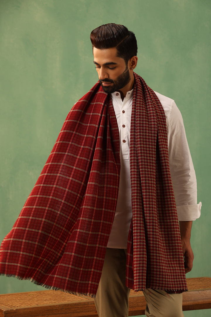 Riyaz Maroon Cashmere Checkered Stole for Men