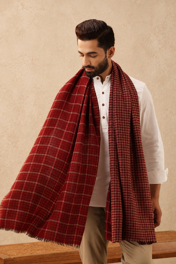 Riyaz Maroon Cashmere Checkered Stole for Men
