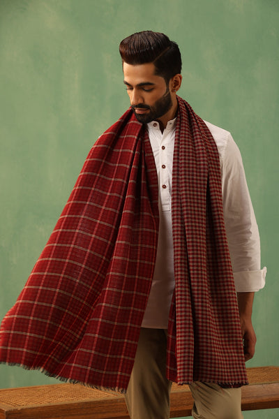 -  Riyaz Maroon Cashmere Checkered Stole
