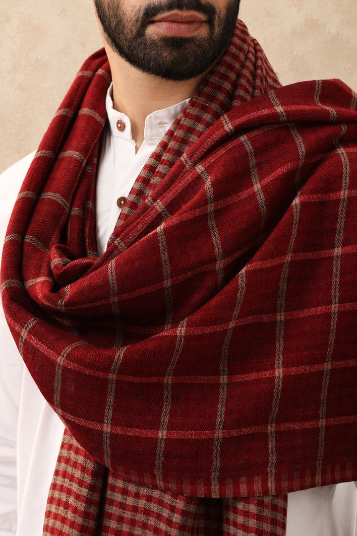 Riyaz Maroon Cashmere Checkered Stole for Men