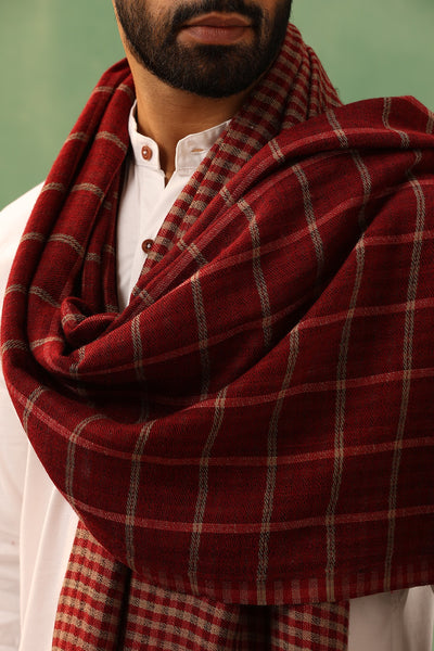 -  Riyaz Maroon Cashmere Checkered Stole