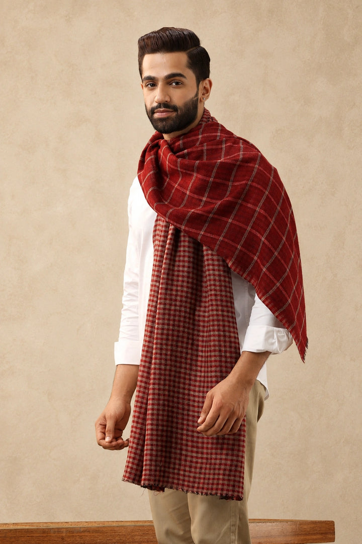 Riyaz Maroon Cashmere Checkered Stole for Men