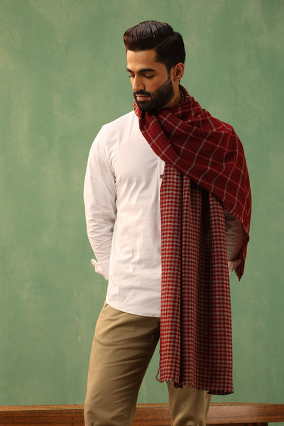 -  Riyaz Maroon Cashmere Checkered Stole