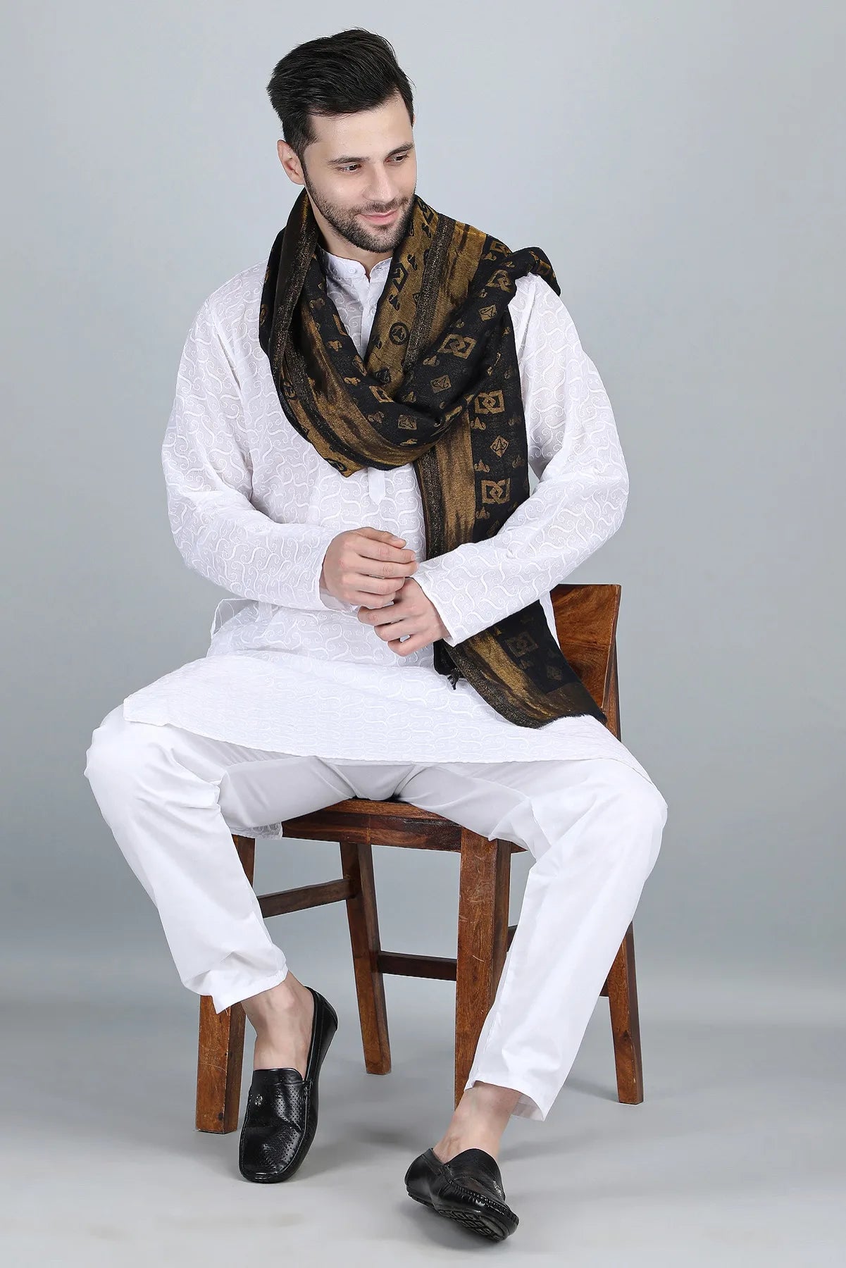 Dusala Cashmere Zari Reversible Stole for Men