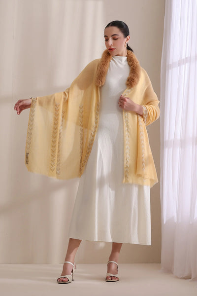 Olivia Collared Fur with Arrow Border Stone Work Stole