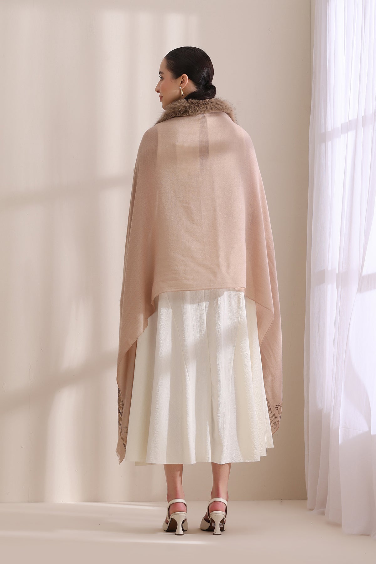Emma Collared Fur with Floral Stone Work Stole