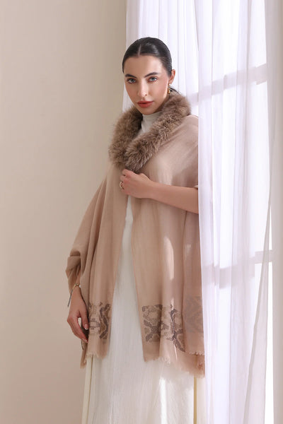 Emma Collared Fur with Floral Stone Work Stole