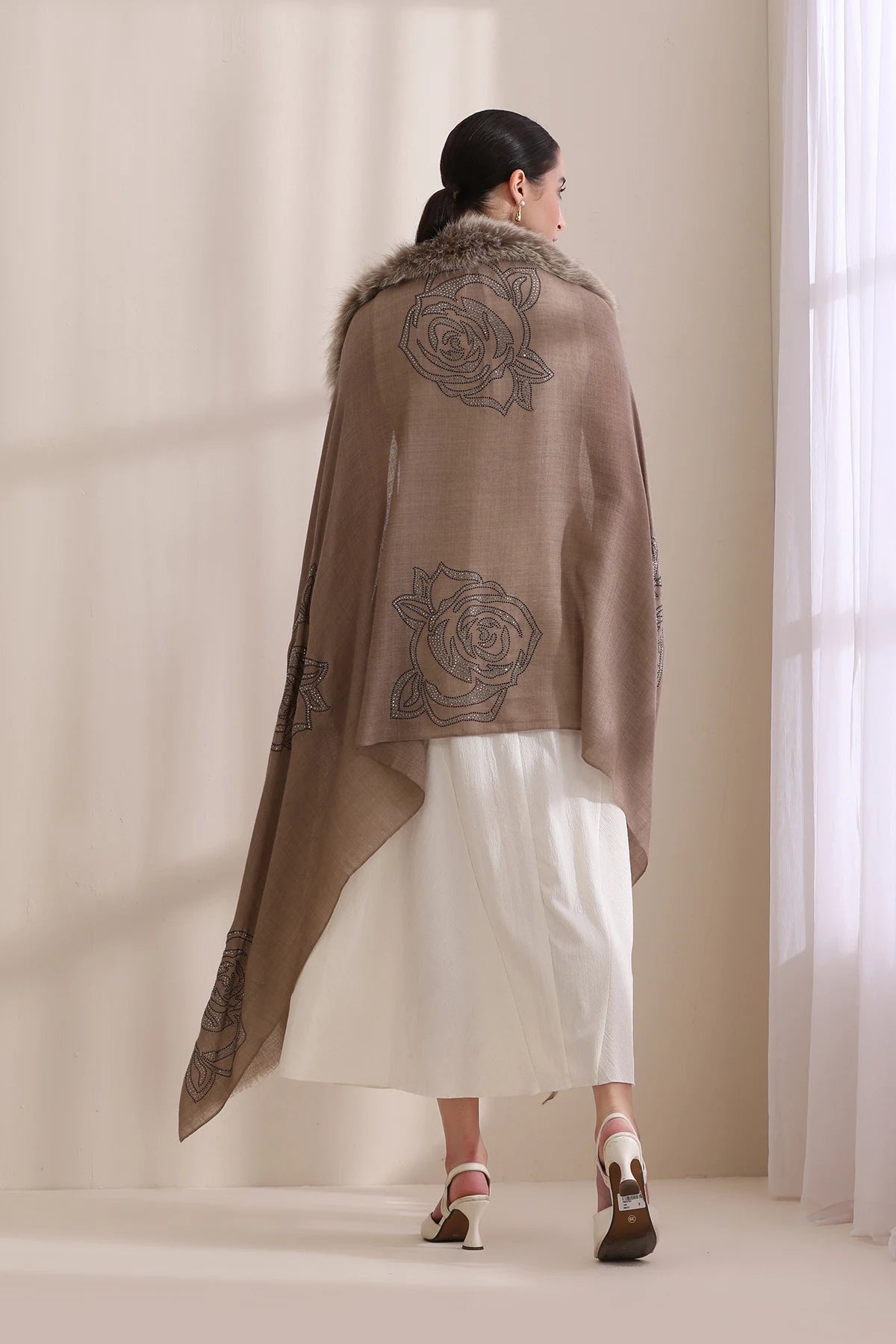 Sophia Collared Fur with Rose Stone Work Stole